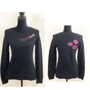 💕Maison Jules Womens Embroidered Lipstick Sweater